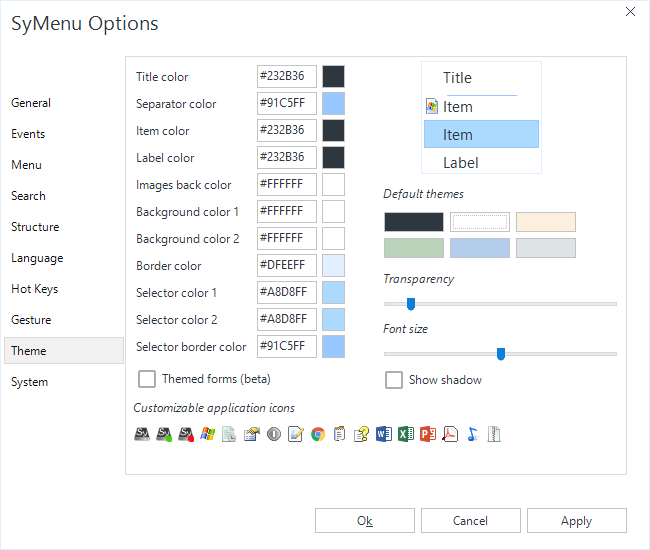 Configuration Menu Options - Theme